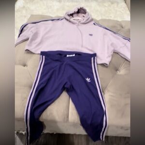 Adidas Purple Joggers with Pink Stripes